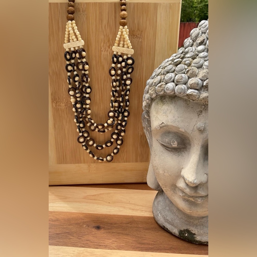 Wooden multi layered beaded necklace one of a kind